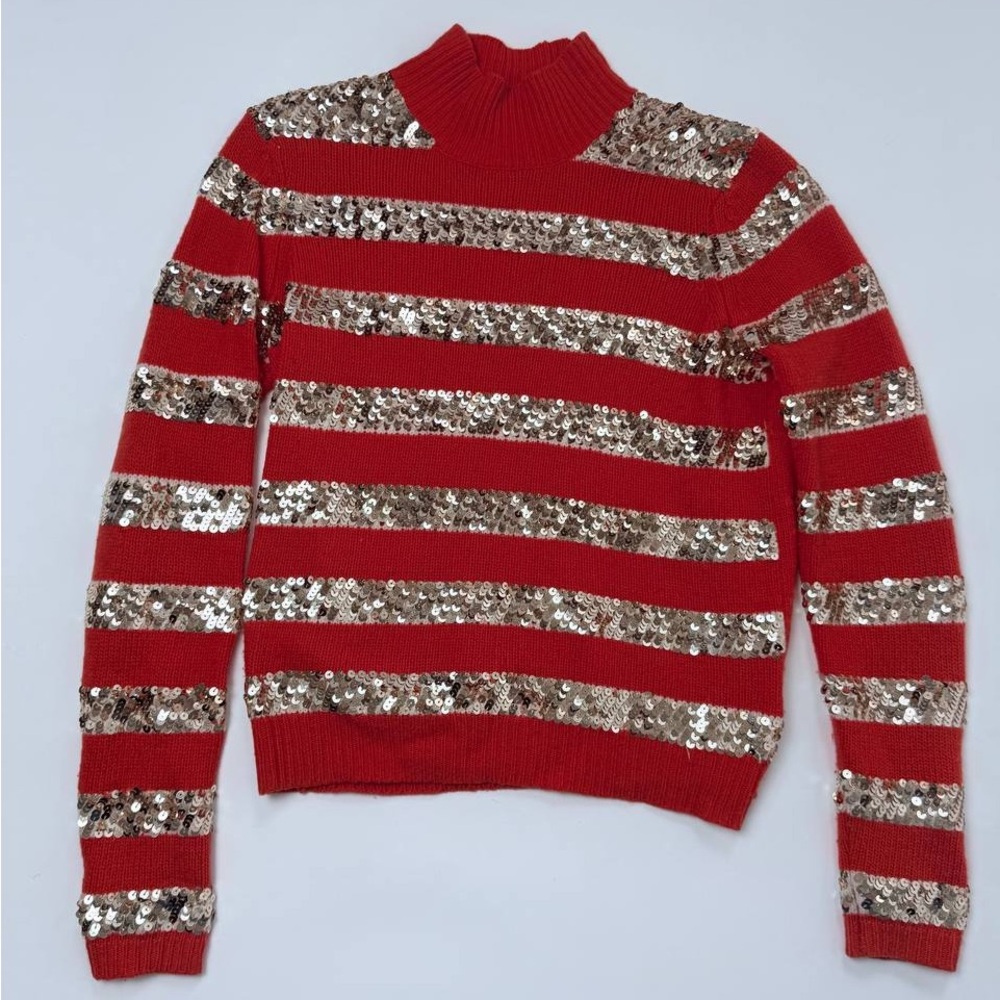 Red and Gold Sequin Striped Sweater